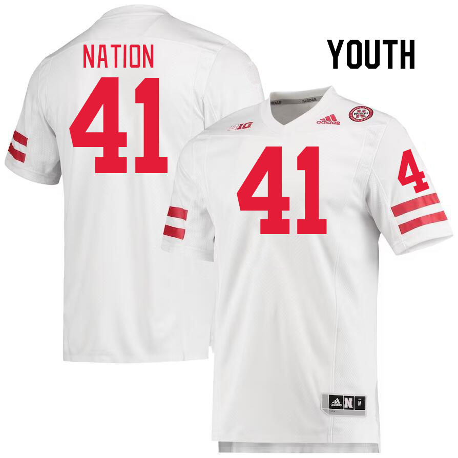 Youth #41 Ethan Nation Nebraska Cornhuskers College Football Jerseys Stitched Sale-White - Click Image to Close